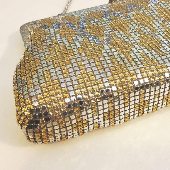 Metal Mesh Vintage Evening Bag Clutch Or Strap Silver And Gold - Picture 6 of 13